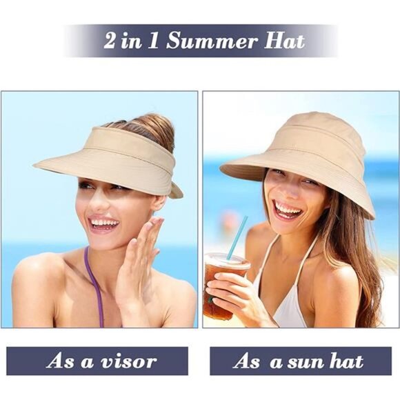 3 Pieces Women\'s Cap 2 in 1 Women Wide Brim Sun Visor Hat UV Sun Protection main image 7
